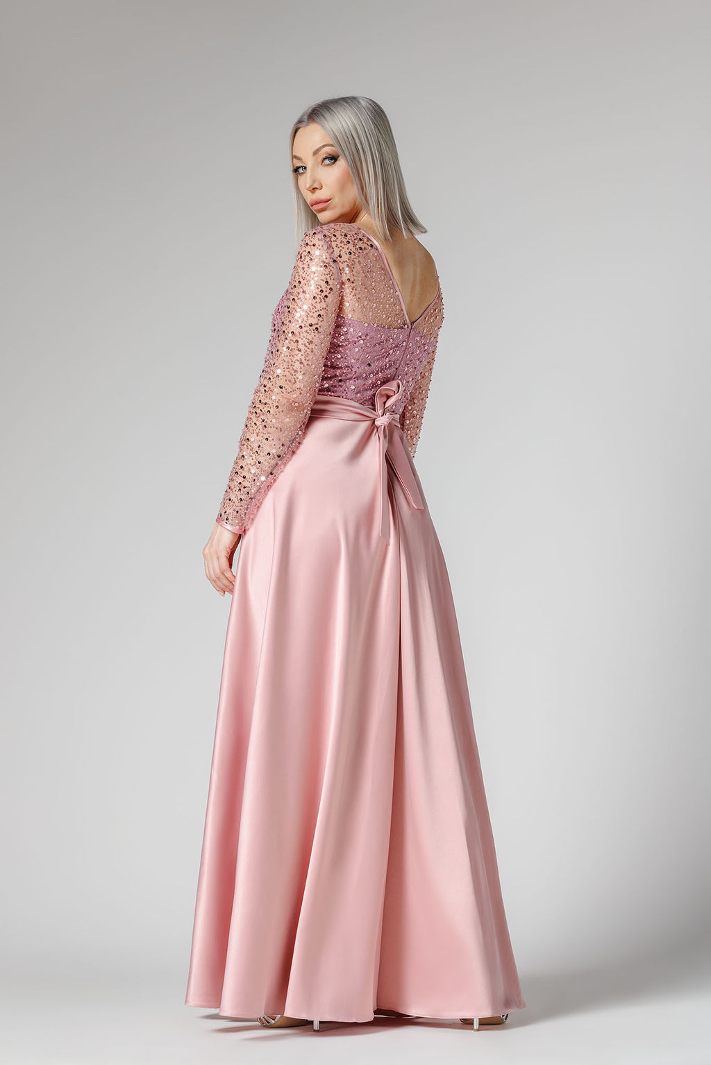 Rochie elegantă de seară  cu mânecă lungă și talie marcată Valentina