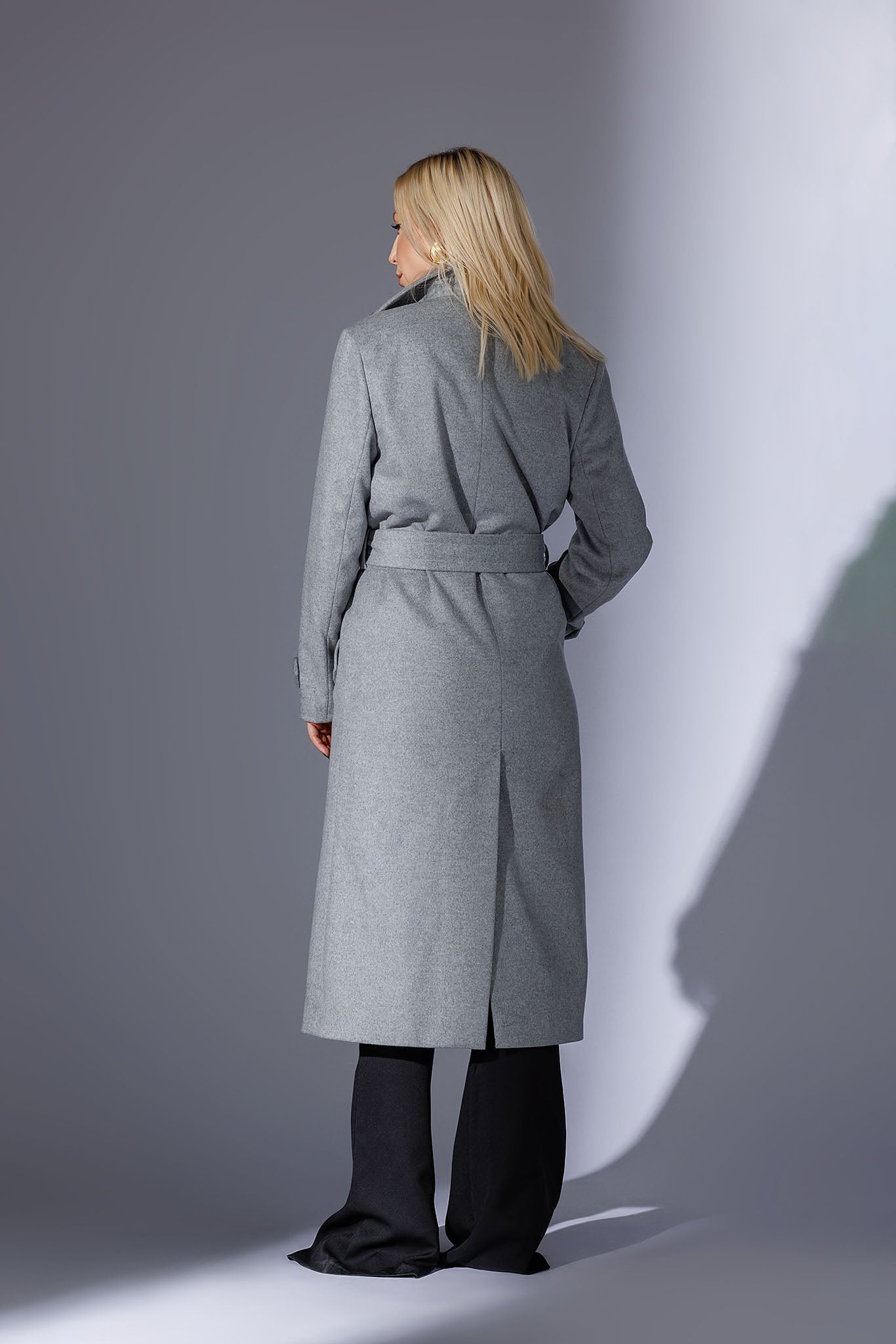 Palton dama elegant stofa de lana oversize cu cordon Gabriela