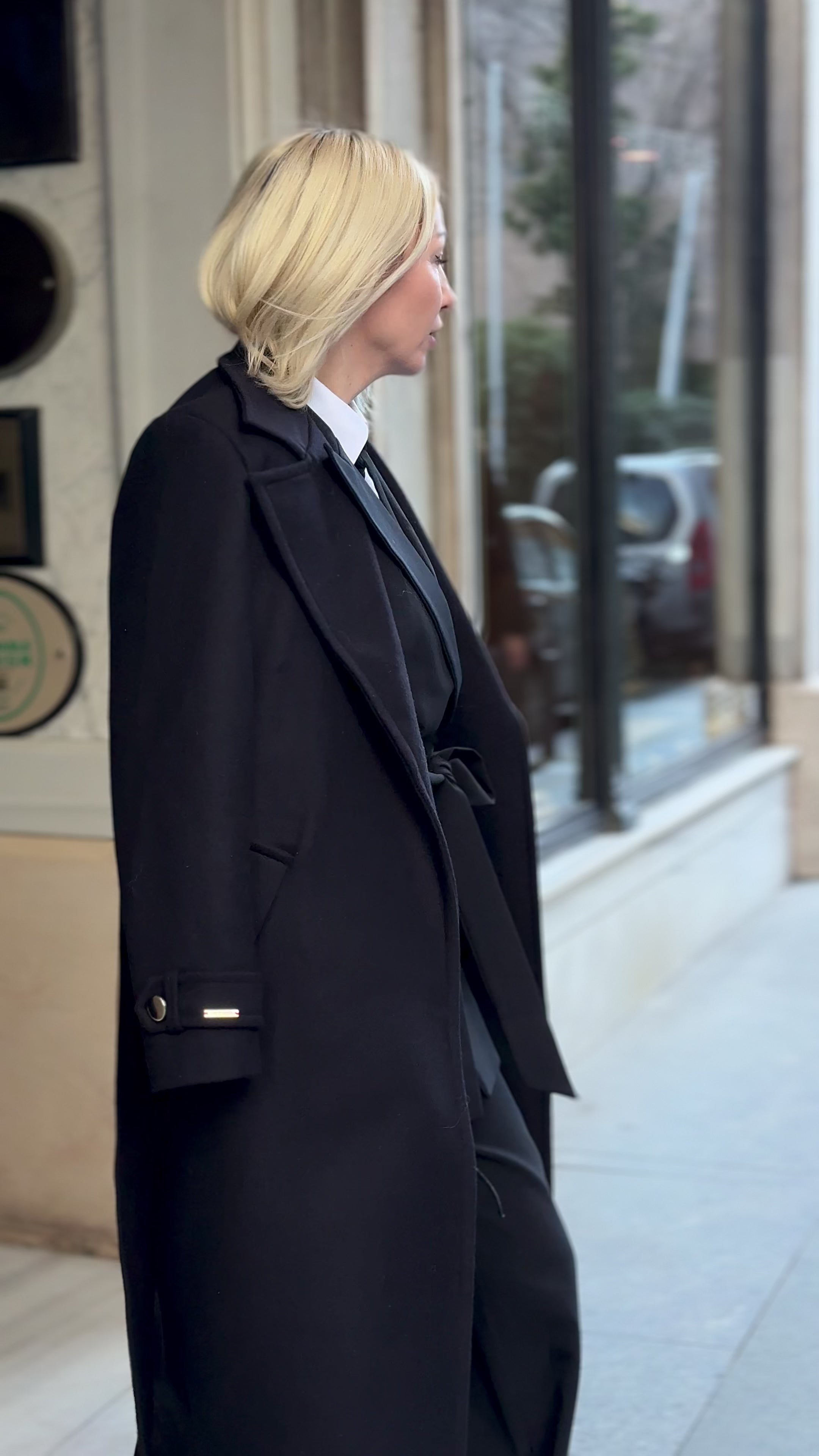 Palton dama elegant stofa de lana oversize cu cordon Gabriela