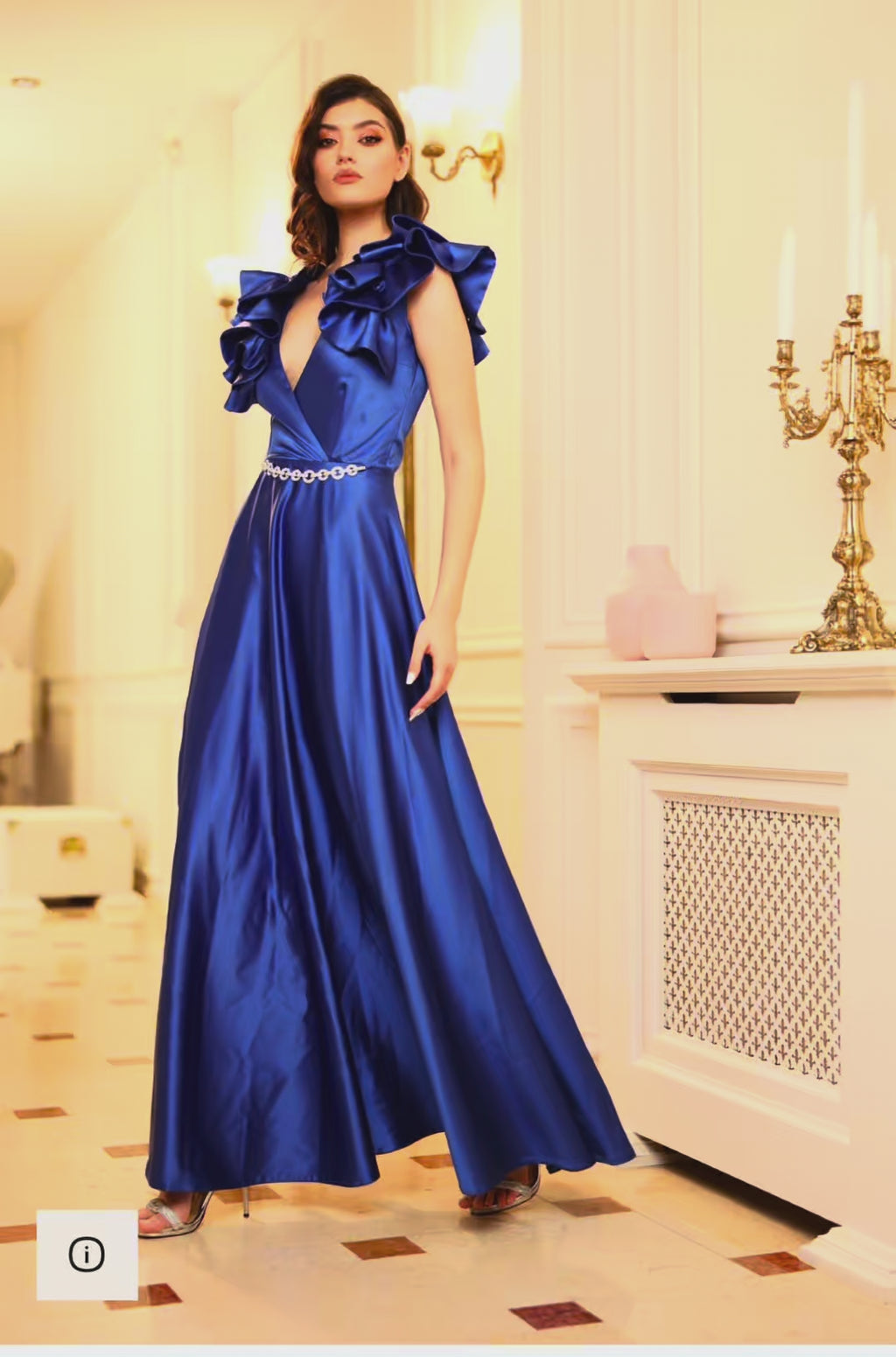 Rochie eleganta lunga asetat cu umeri accentuati  Victoria Royal