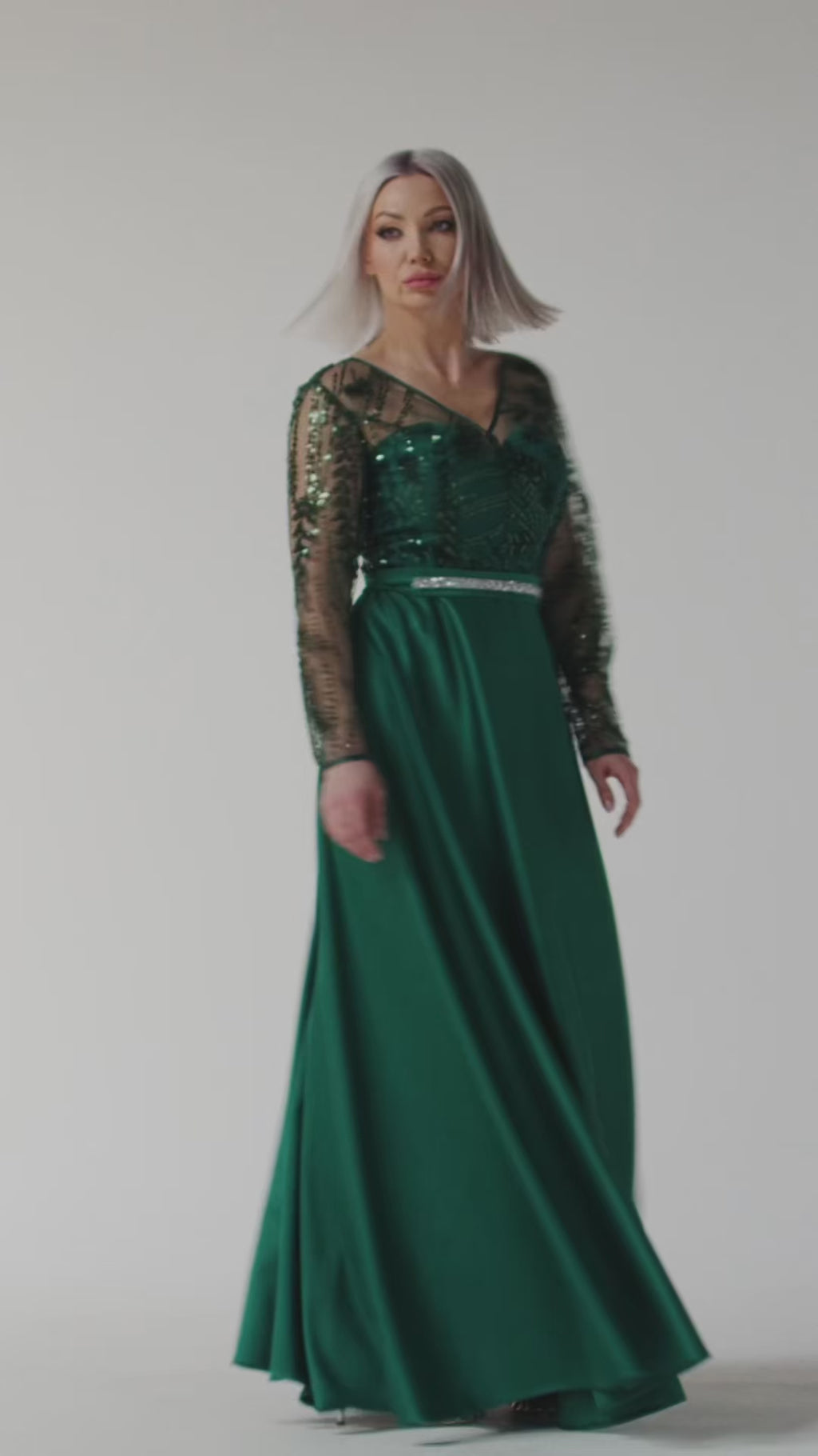 Rochie elegantă de seară  cu mânecă lungă și talie marcată Valentina