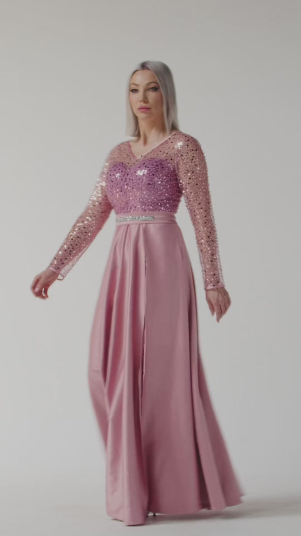 Rochie elegantă de seară  cu mânecă lungă și talie marcată Valentina