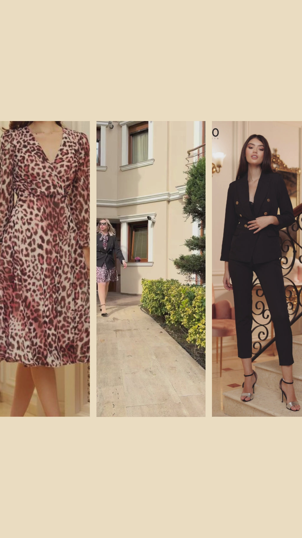 Sacou cu nasturi aurii + rochie print Valeria roz
