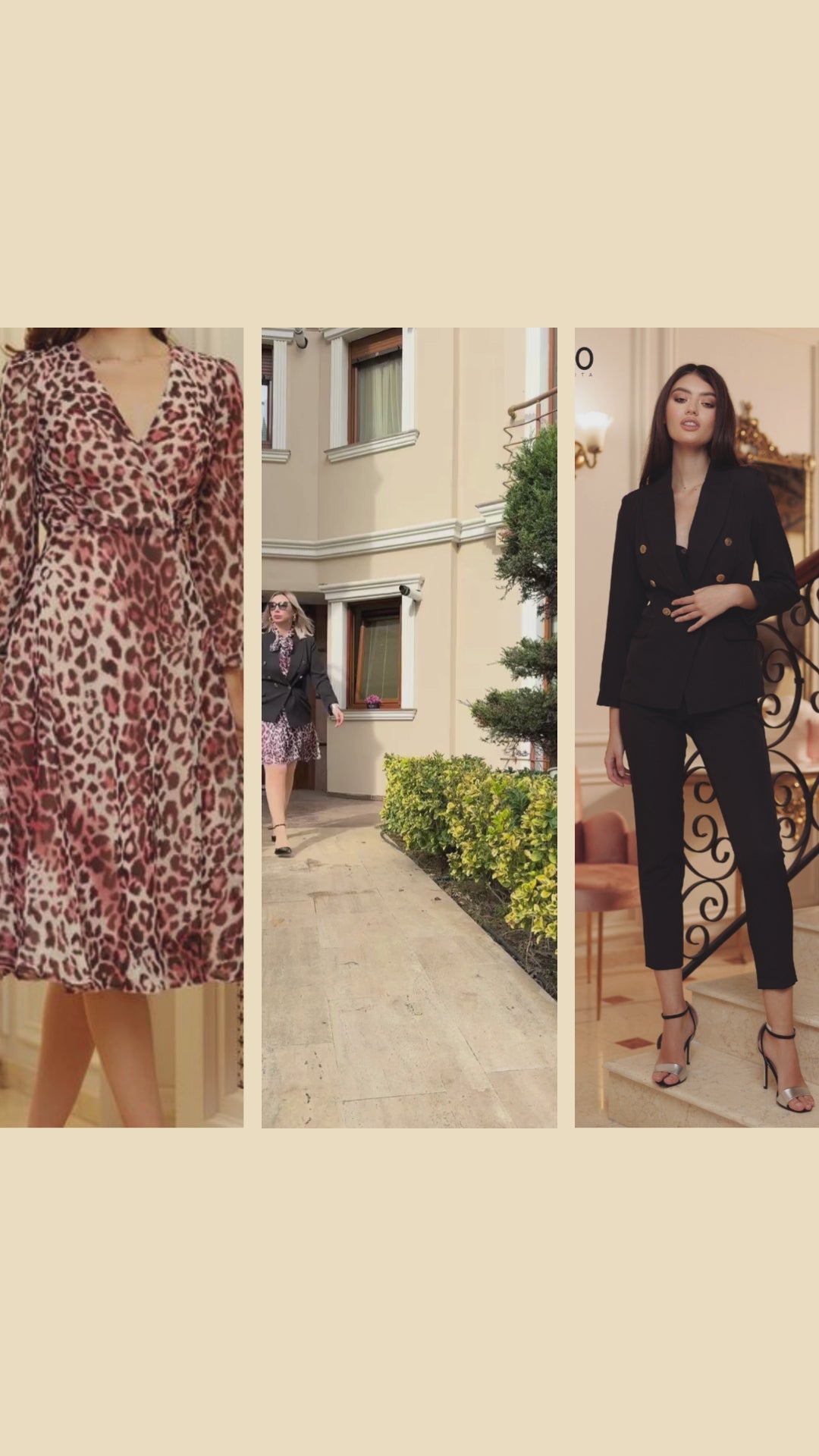 Sacou cu nasturi aurii + rochie print Valeria roz