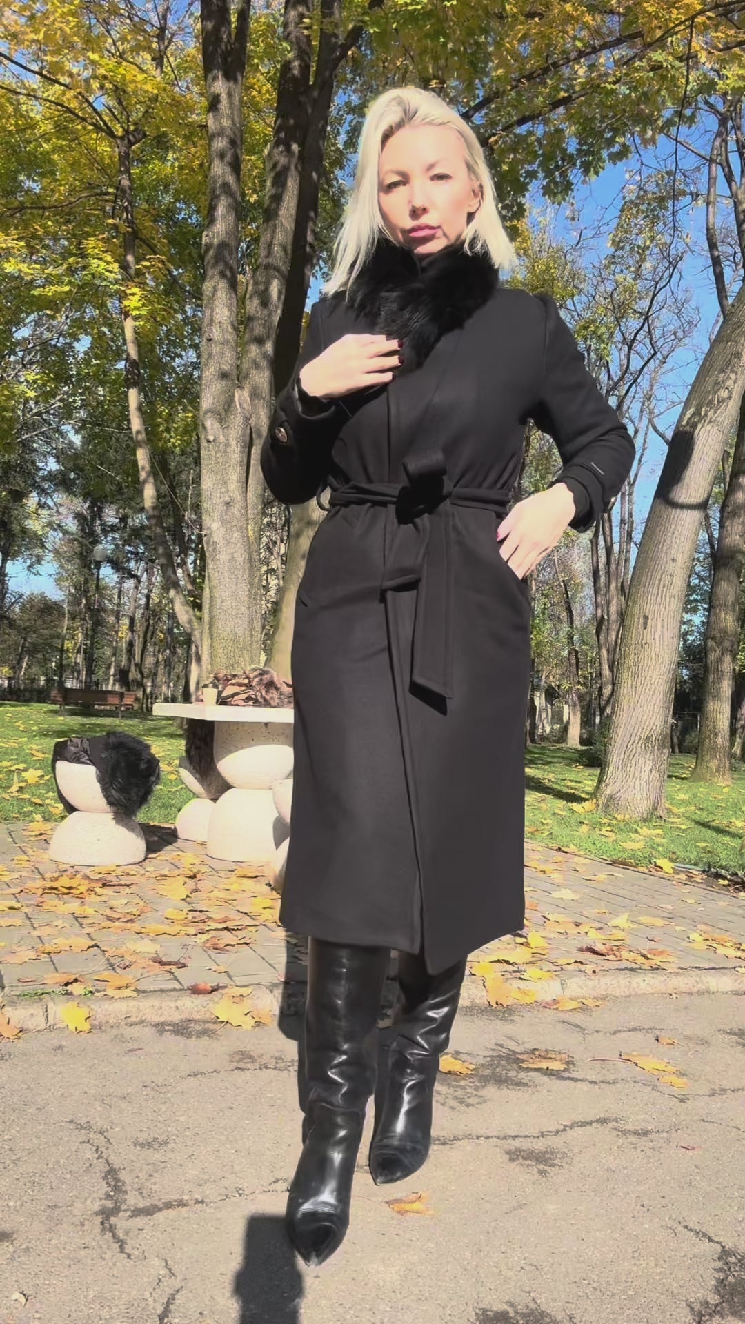 Palton dama elegant stofa de lana oversize cu cordon Gabriela
